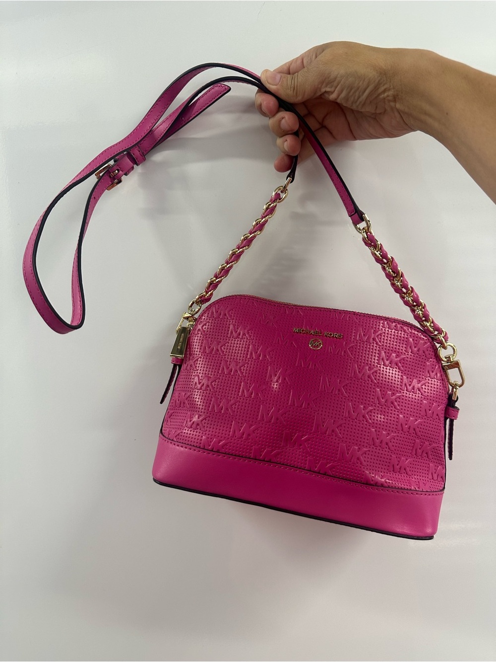 Michael Kors Jet Set  charm Dome Pink Crossbody Bag with Gold Details